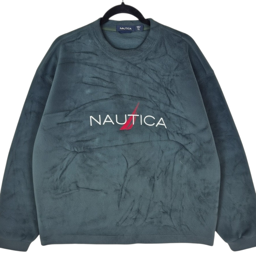 Nautica Dark Green Embroidered Crewneck Fleece Sweater Size XL