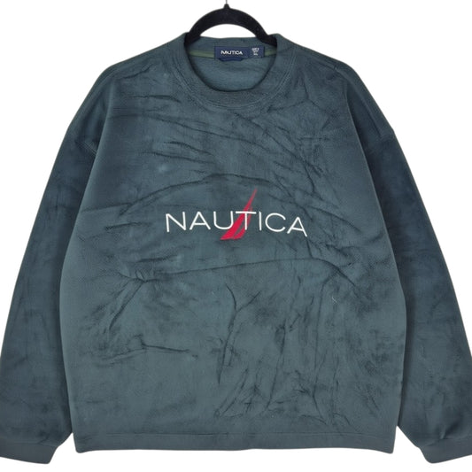 Nautica Dark Green Embroidered Crewneck Fleece Sweater Size XL