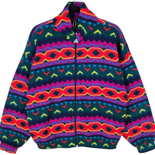 Vintage Casual Radiance 90's Colourful Fleece Zip Jumper Size M