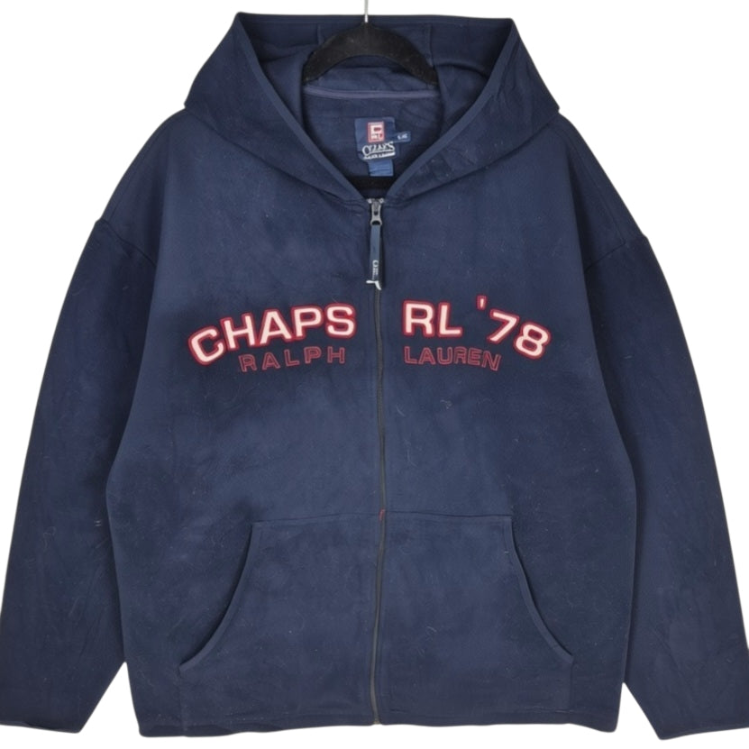 Vintage Ralph Lauren Chaps 90's Dark Blue Embroidered Fleece Zip Hoodie Size L
