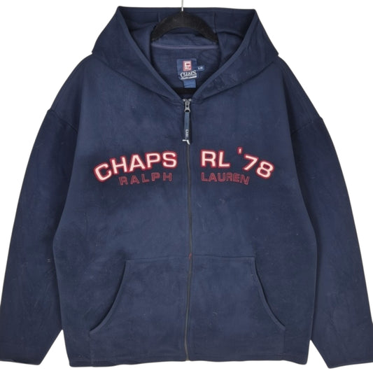 Vintage Ralph Lauren Chaps 90's Dark Blue Embroidered Fleece Zip Hoodie Size L