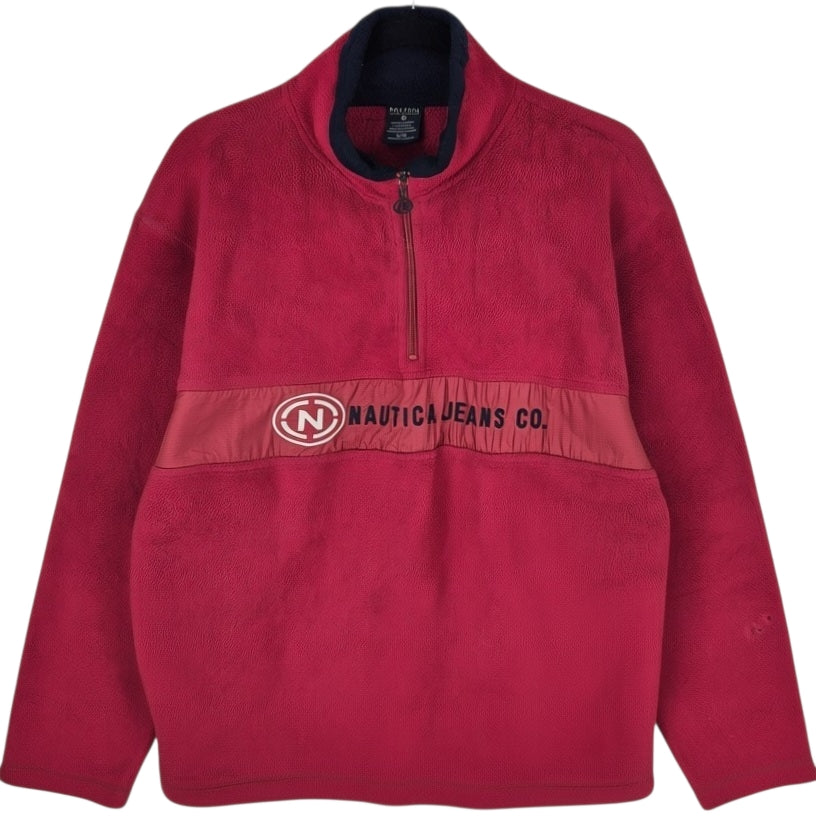 Vintage Nautica Jeans Red Quarter Zip Fleece Jumper Size M