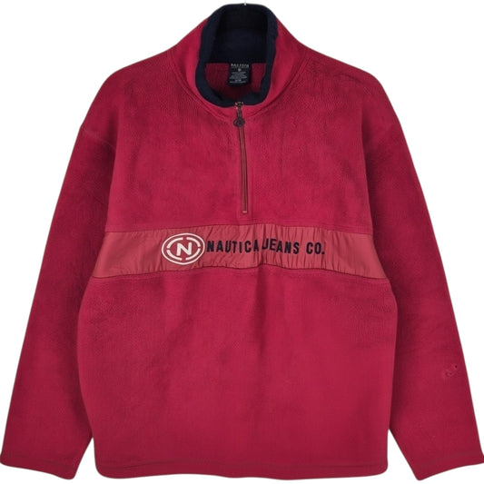 Vintage Nautica Jeans Red Quarter Zip Fleece Jumper Size M