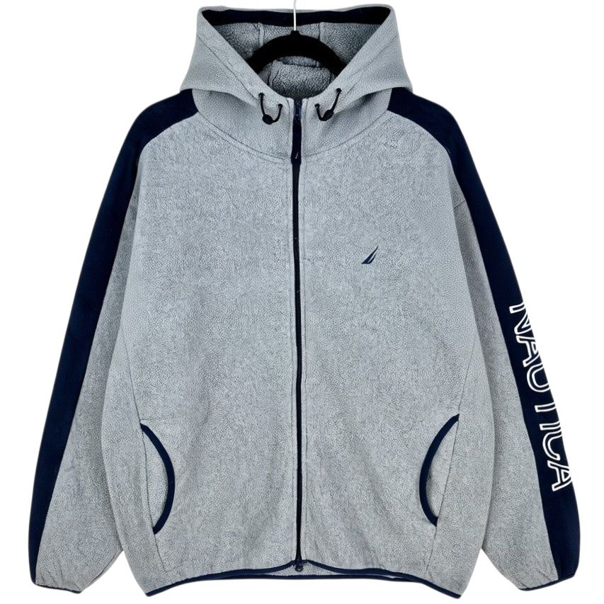Nautica Grey Embroidered Fleece Zip Hoodie Size L