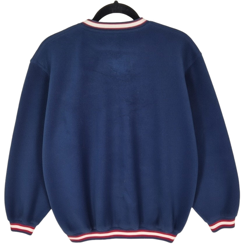 Vintage Tommy Hilfiger 90's Womens Dark Blue Embroidered Fleece Jumper Size L