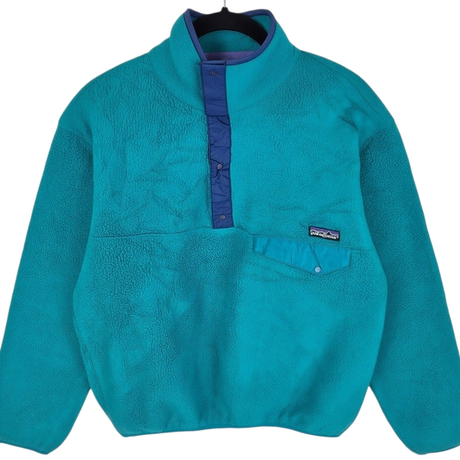 Vintage Patagonia 90's Aqua Green Quarter Button Fleece Jumper Size M