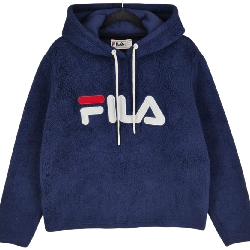 FILA Dark Blue Embroidered Fleece Hoodie Size L