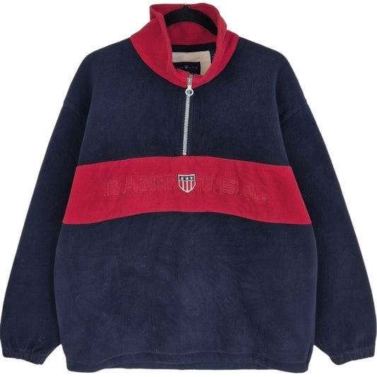 Vintage GANT USA 90's Dark Blue Quarter Zip Fleece Jumper Size L