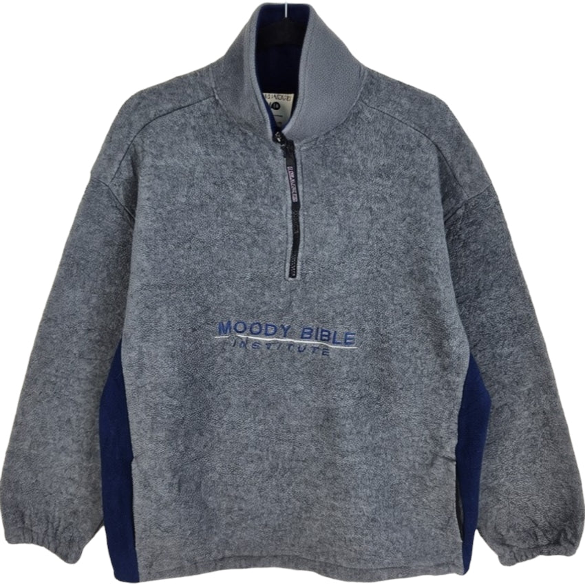 Vintage Moody Bible Institute Grey Quarter Zip Fleece Jumper Size M