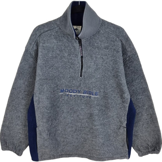 Vintage Moody Bible Institute Grey Quarter Zip Fleece Jumper Size M
