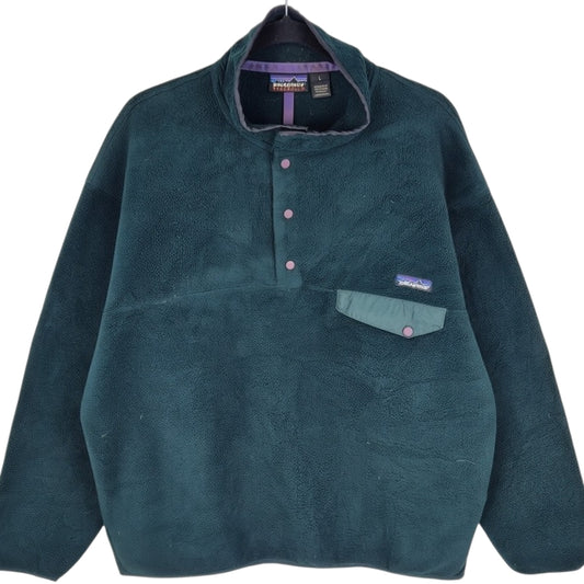 Vintage Patagonia 90's Dark Green Quarter Button Fleece Jumper Size L