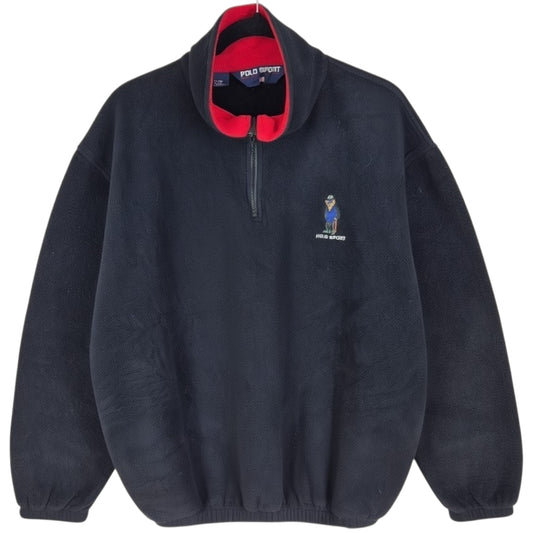 Vintage Polo Ralph Lauren Sport 90's Black USA Made Fleece Jumper Size M