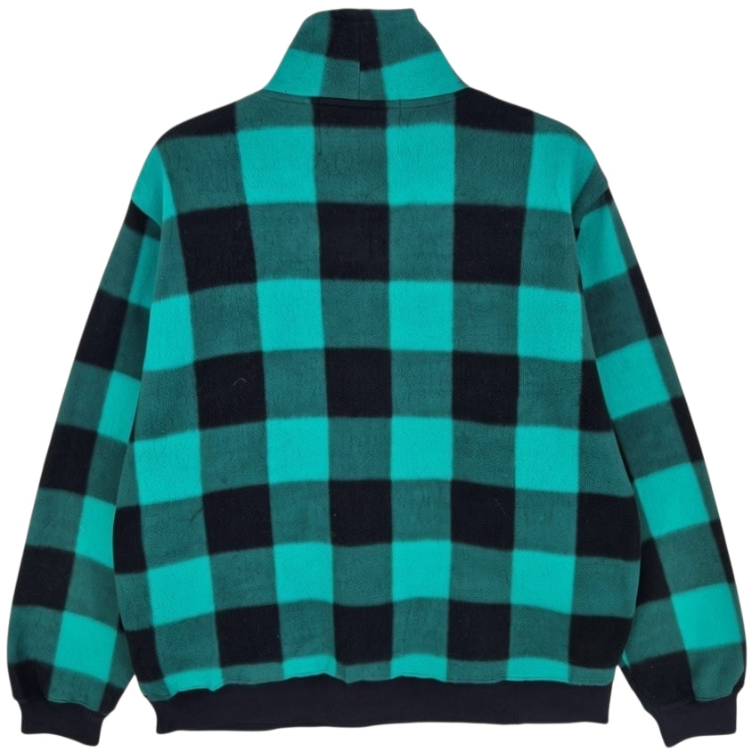 Vintage Trader Bay 90's Black & Green Checkered Quarter Zip Fleece Jumper Size L
