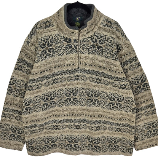 Vintage Club Room 90's Brown Quarter Zip Thick Fleece Jumper Size XL