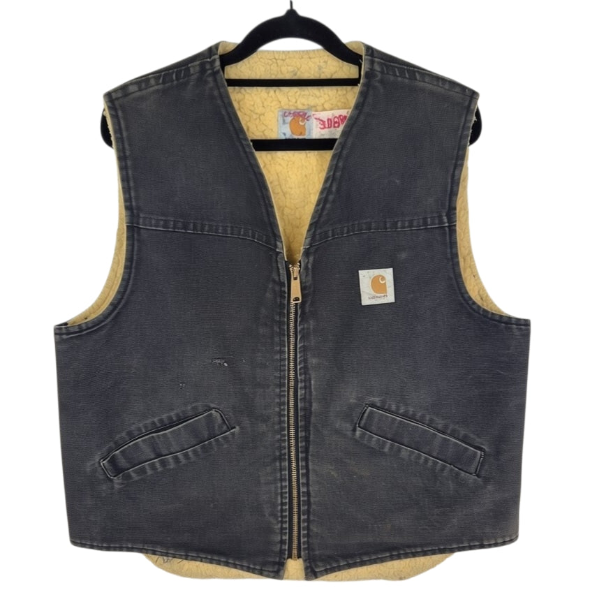 Vintage Carhartt 80's Dark Grey USA Made Heavy Denim Vest Size L