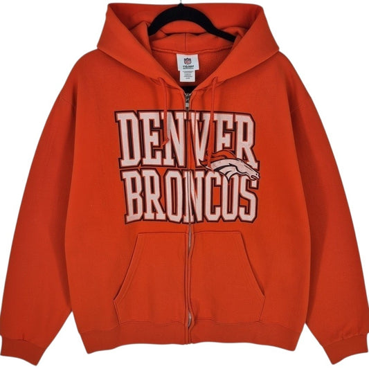 NFL Denver Broncos Orange Zip Hoodie Size L