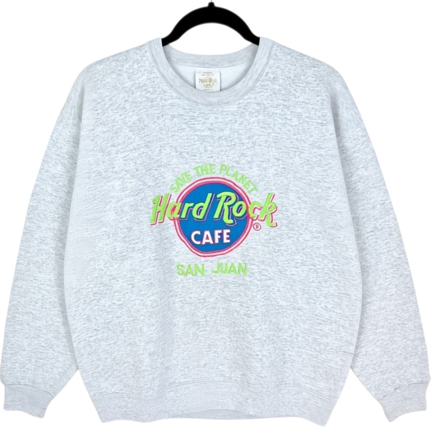 Vintage Hard Rock Cafe San Juan 90's Light Grey USA Made Sweater Size L