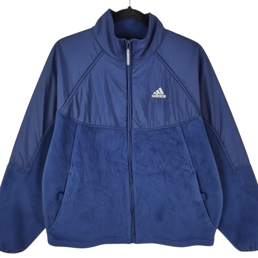 Vintage Adidas 90's Dark Blue Fleece Zip Jumper Size M
