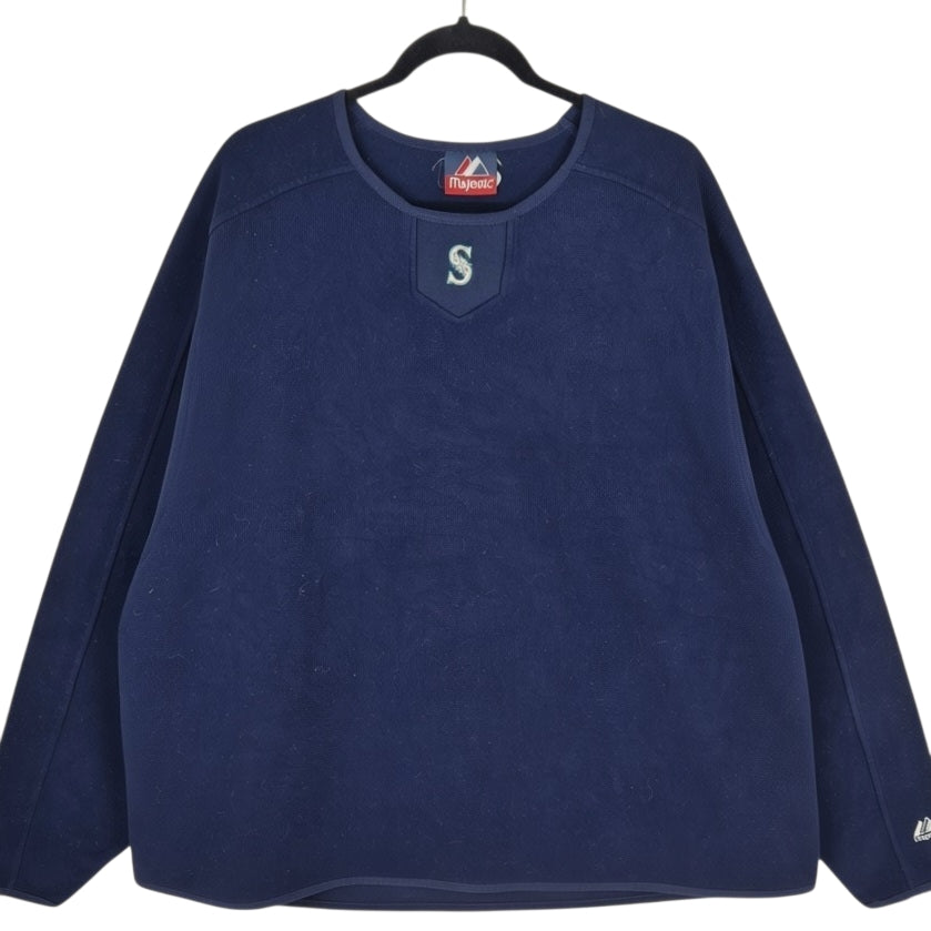 Vintage Majestic MLB Seattle Mariners Dark Blue Fleece Baseball Jumper Size 4XL