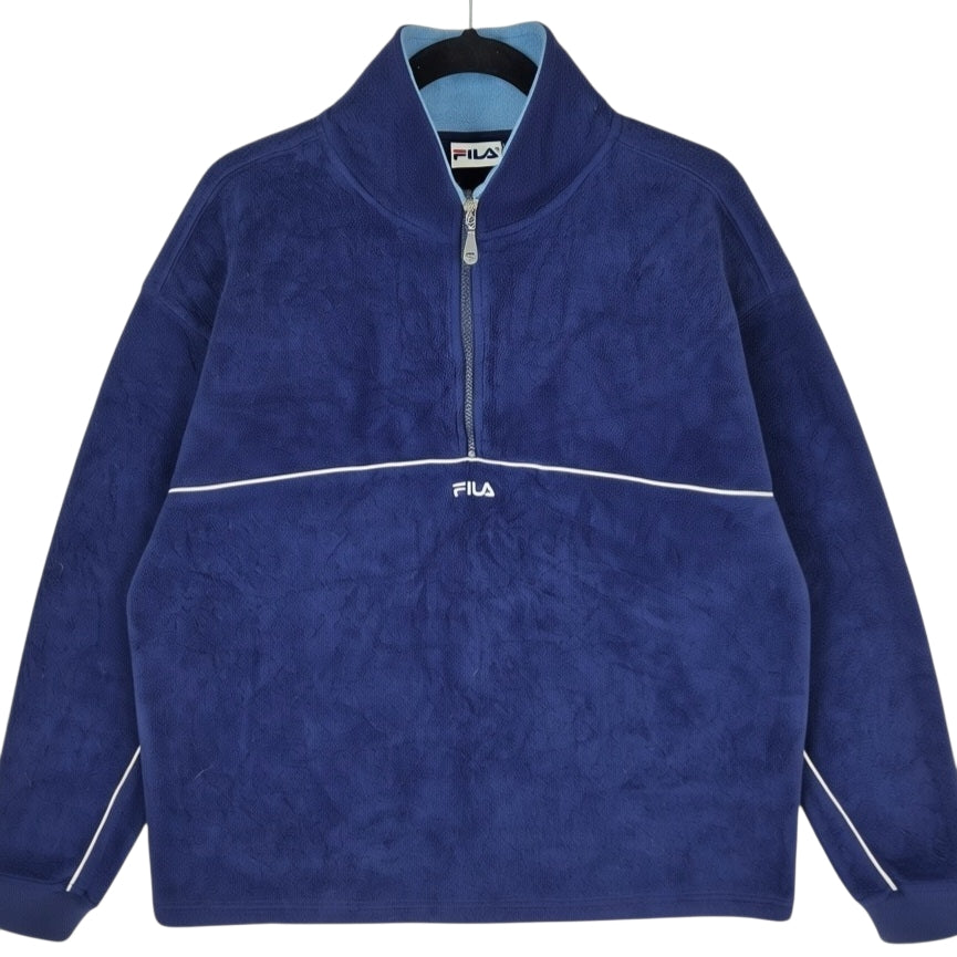 Vintage FILA Dark Blue Quarter Zip Fleece Hoodie Size L