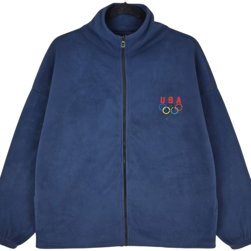 Vintage USA Olympics 80's Dark Blue Fleece Zip Jumper Size XL
