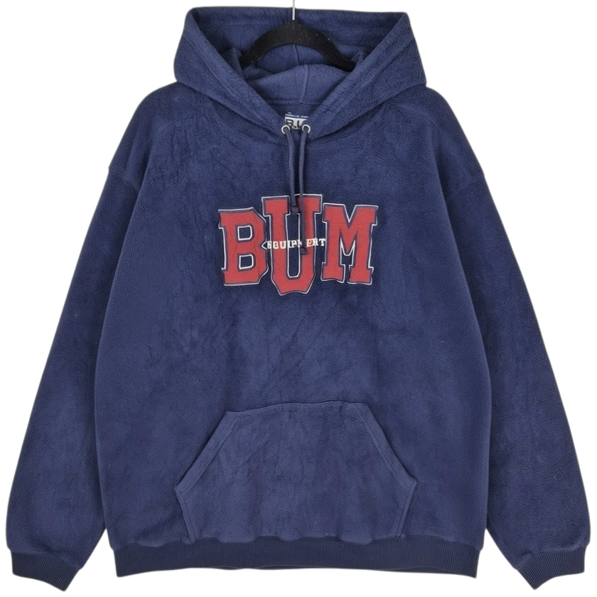 Vintage BUM Equipment 90's Dark Blue Embroidered Fleece Hoodie Size XL