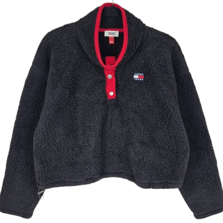 Tommy Jeans Womens Black Crop Fleece Jumper Size L
