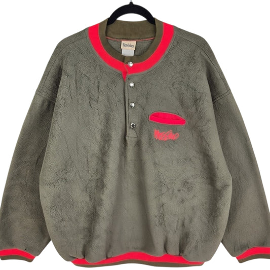 Vintage Mossimo 90's Olive Green USA Made Quarter Button Fleece Jumper Size L
