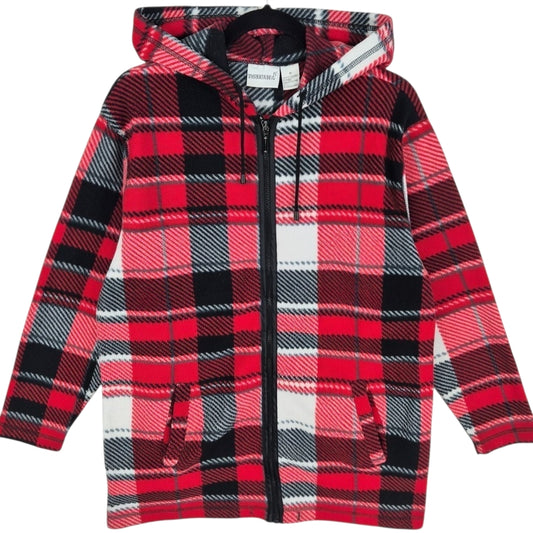 Vintage Fashion Bug 90's Red & Black Checkered Tall Fleece Zip Hoodie Size M
