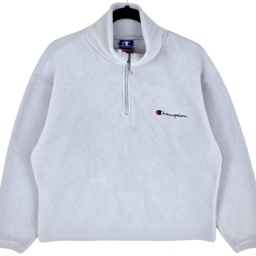 Vintage Champion Womens Light Grey Quarter Zip Fleece Jumper Size XL