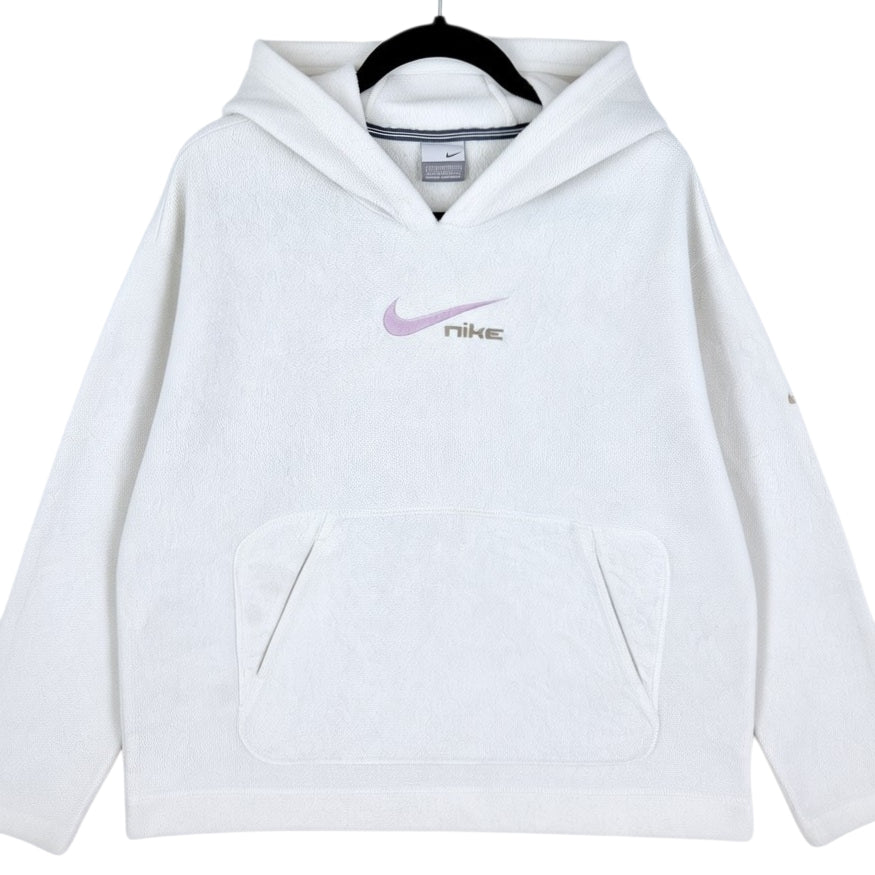 Vintage Nike 2000's Womens Cream White Embroidered Fleece Hoodie Size XL