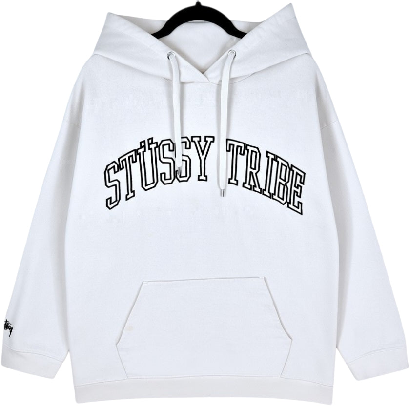 Vintage Stussy Womens Cream White Oversized Embroidered Hoodie Size S