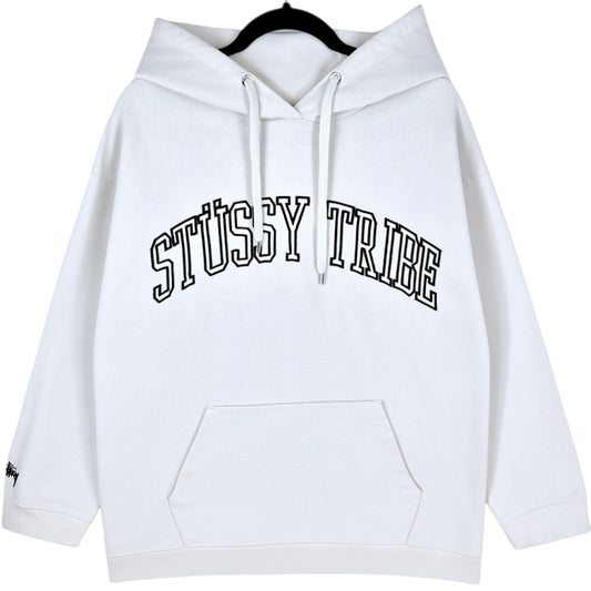 Vintage Stussy Womens Cream White Oversized Embroidered Hoodie Size S