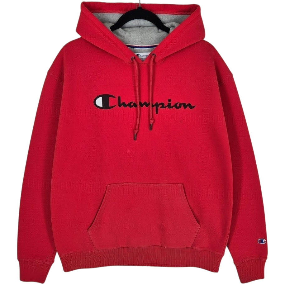 Champion Red Chest Script Hoodie SIze L