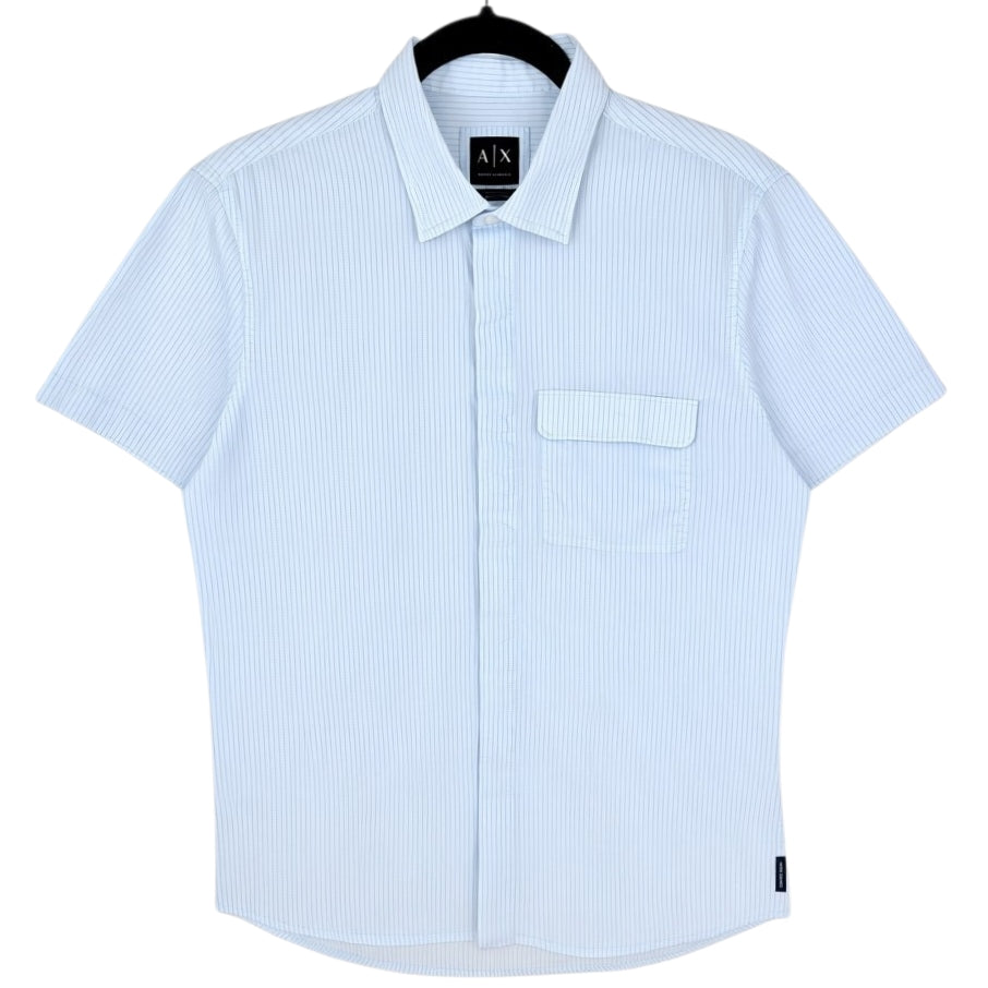 Armani Exchange Light Blue Striped Short Sleeve Button Shirt Size M