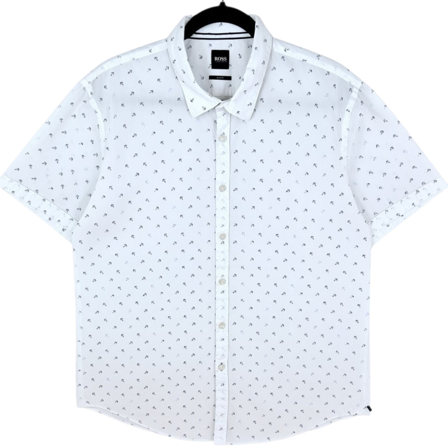 Hugo Boss White Slim Fit Short Sleeve Button Shirt Size XL