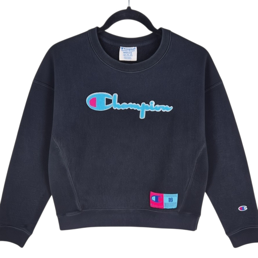 Champion Reverse Weave Womens Black Chenille Crewneck Sweater Size M