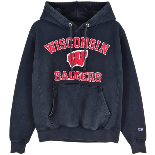 Champion Reverse Weave Wisconsin Badgers Black Heavy Hoodie Size S