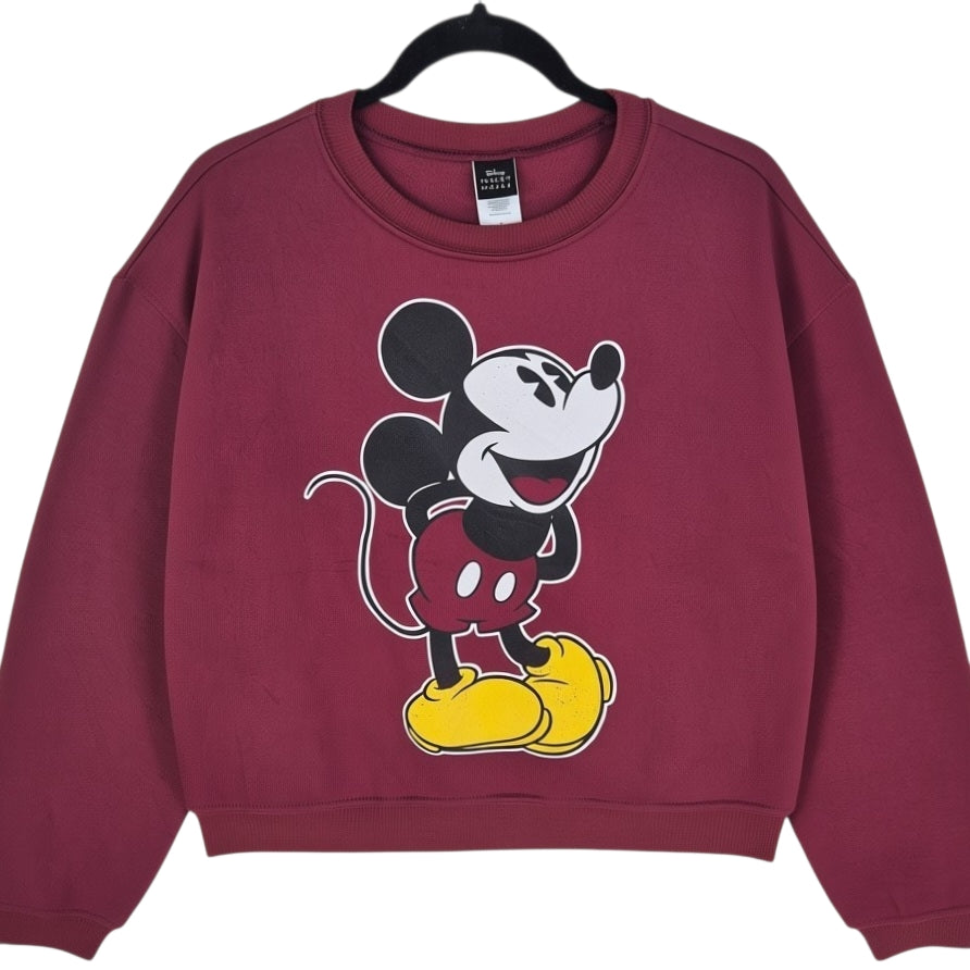 Disney Womens Burgundy Mickey Mouse Oversized Polyester Sweater Size S