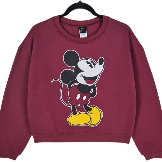 Disney Womens Burgundy Mickey Mouse Oversized Polyester Sweater Size S