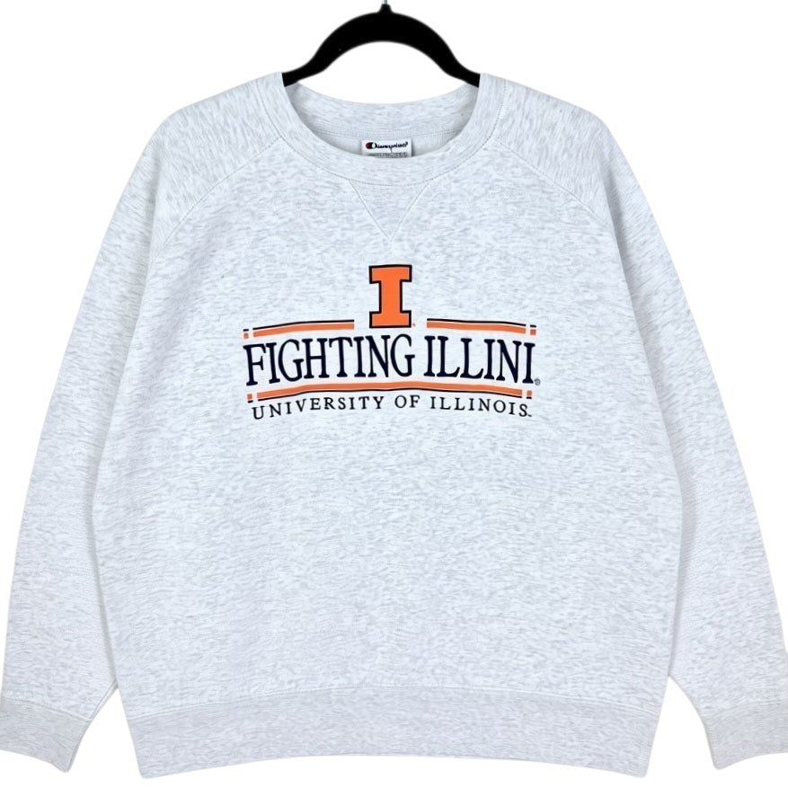 Champion Illinois Uni Fighting Illini Light Grey Embroidered Sweater Size XL