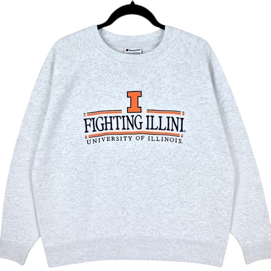 Champion Illinois Uni Fighting Illini Light Grey Embroidered Sweater Size XL