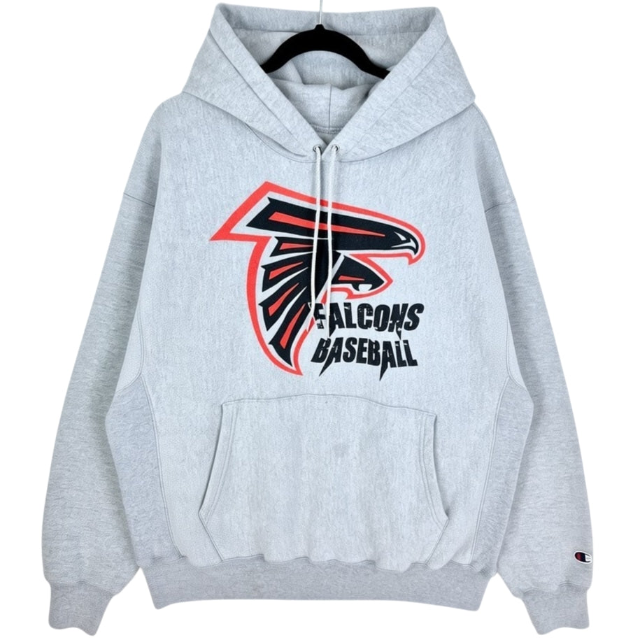 Champion Falcons Baseball Light Grey Heavy Hoodie Size L
