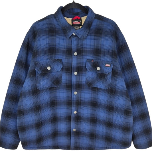 DIckies Dark Blue Checkered Fleece Insulated Button Jacket Size XL
