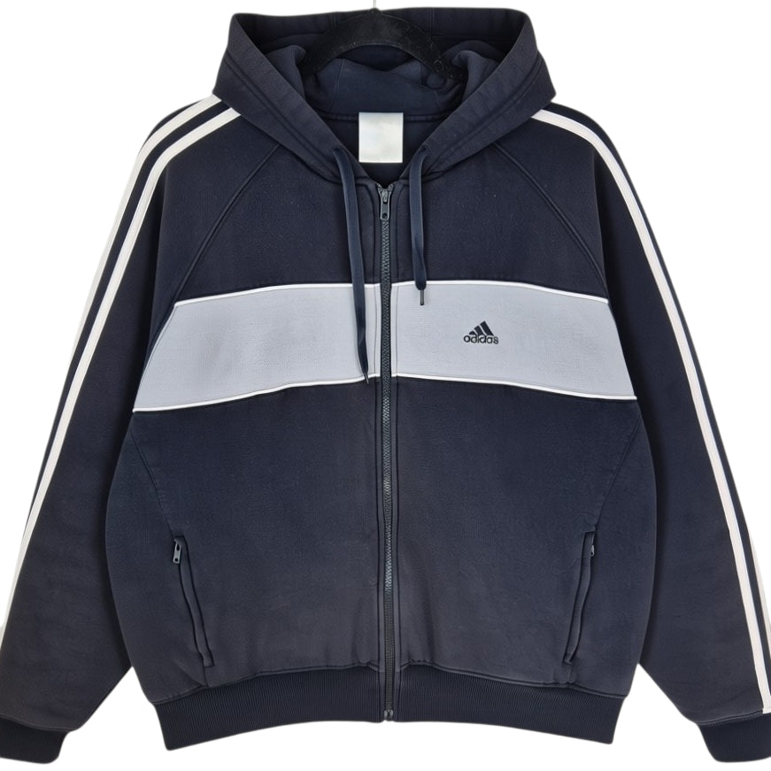 Vintage Adidas 2000's Black Heavy Insulated Embroidered Zip Hoodie Size L