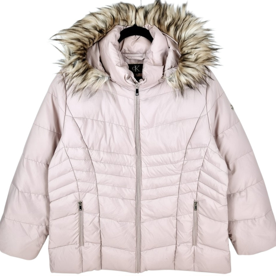 Vintage Calvin Klein Womens Light Pink Puffer Jacket Size 3XL