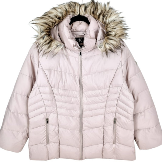Vintage Calvin Klein Womens Light Pink Puffer Jacket Size 3XL