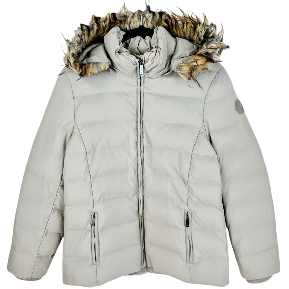 DKNY Womens Cream Brown Puffer Jacket Size M
