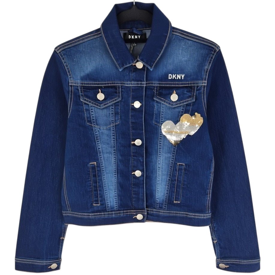 DKNY Womens Dark Blue Sequin Denim Jacket Size S