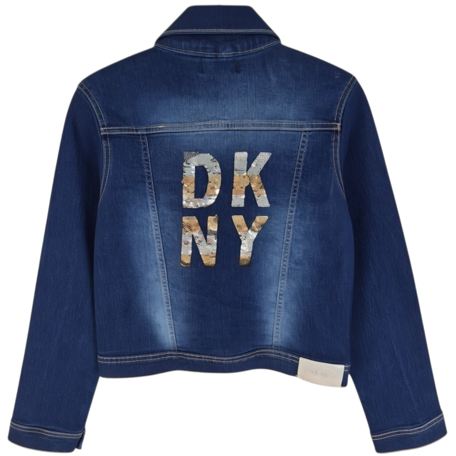 DKNY Womens Dark Blue Sequin Denim Jacket Size S